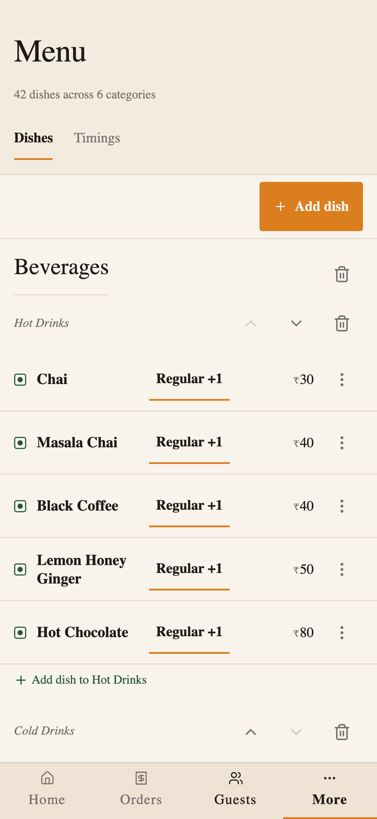 Bill Inn — café & kitchen menu management
